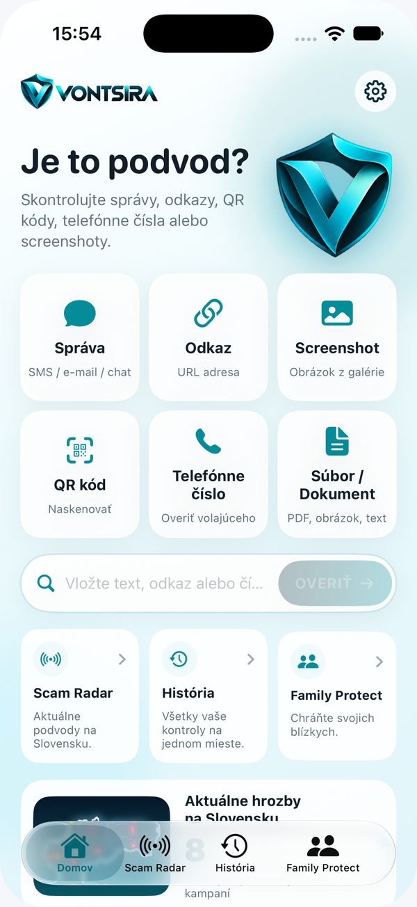 Vontsira – domovská obrazovka