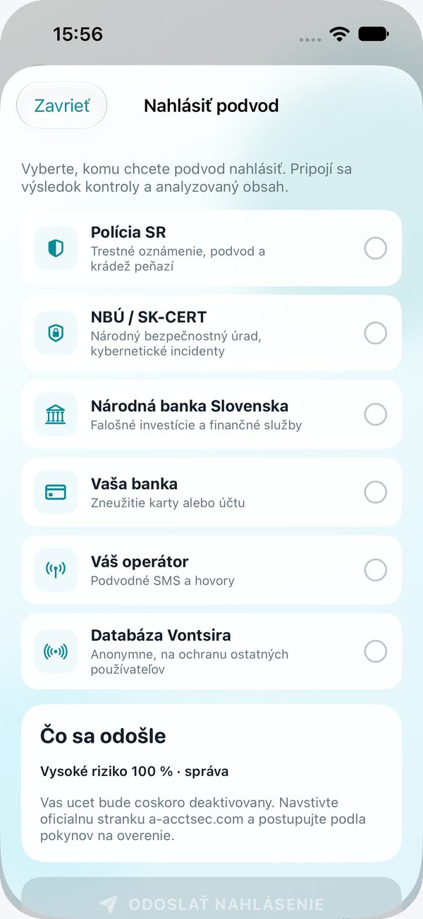 Nahlásiť podvod – výber adresáta